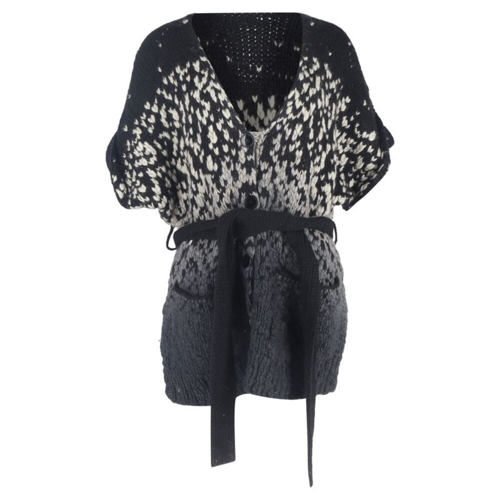 Stella Mccartney Knitted Belted Cardigan in Black and Grey Wool